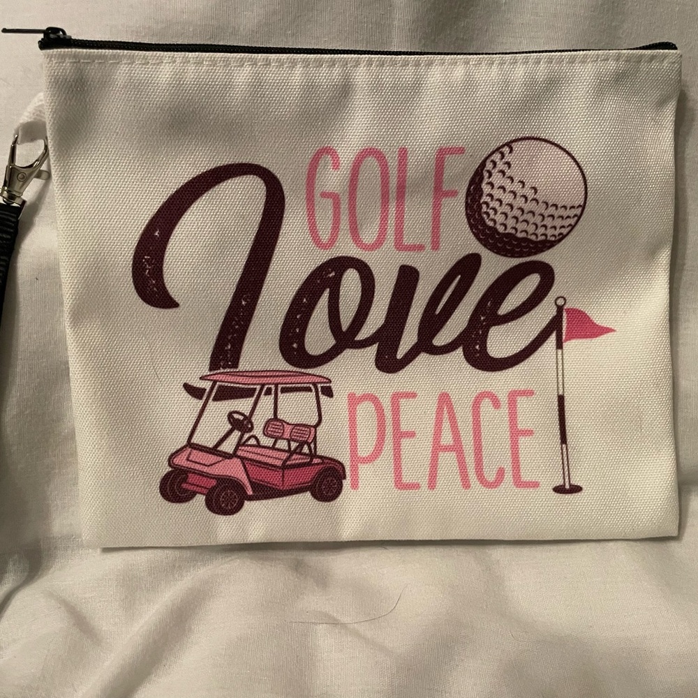 GOLF FANS ‘Golf Love Peace’ Canvas Makeup, Cosmetics, Essentials Pouch NWOT - Picture 2 of 5